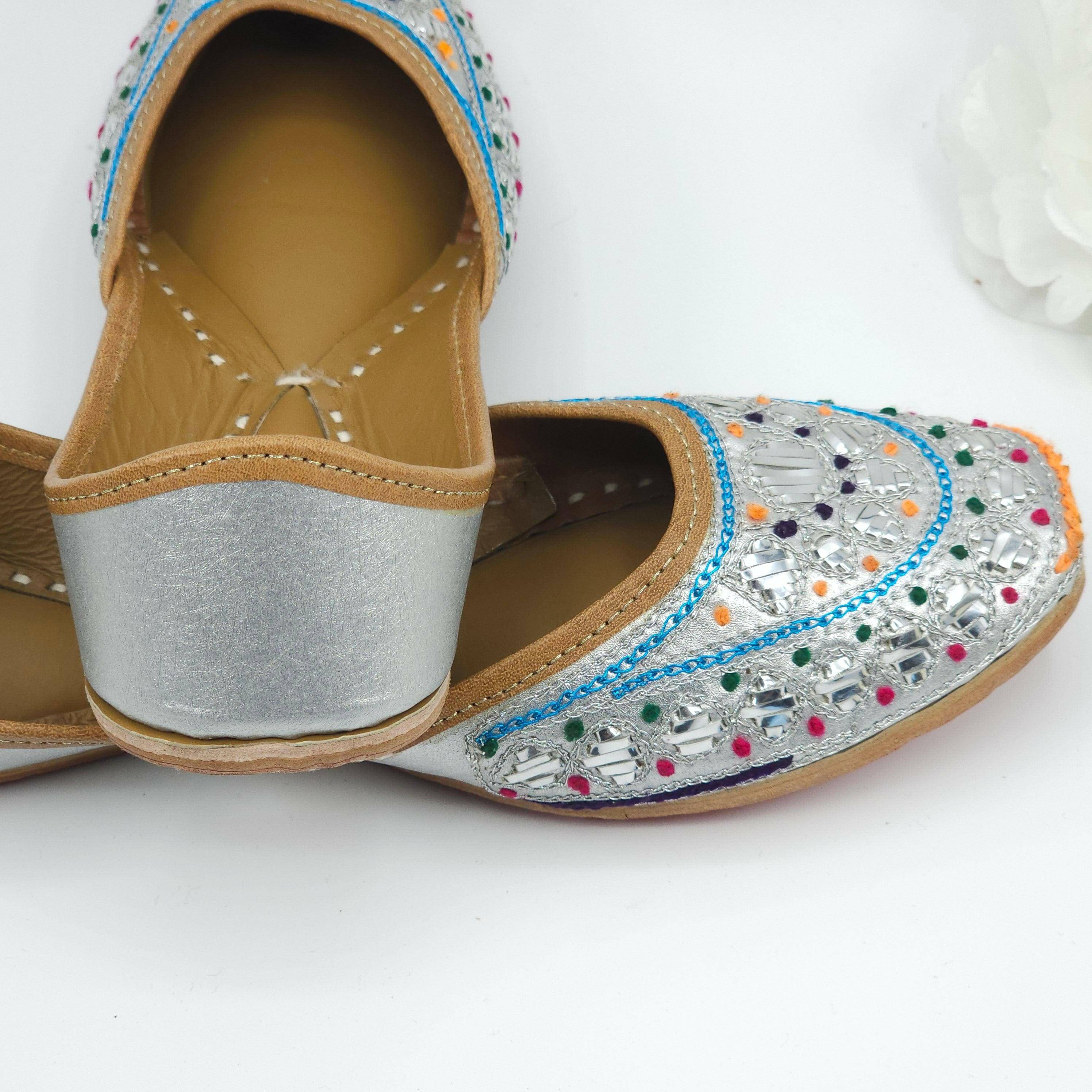 Thiea - Silver Foil work leather Ballerina Jutti Shoes - Fancy Fab Jewels