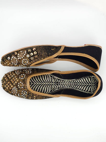 Zahra Black Gold Embroidered Bridal Juttis - Fancy Fab Jewels