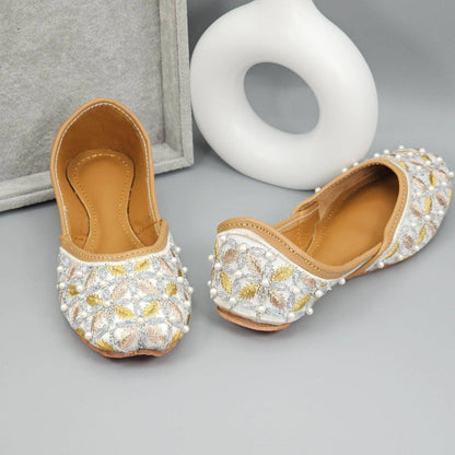 Kids Girls White Embroidered Toddler Jutti - Fancy Fab Jewels