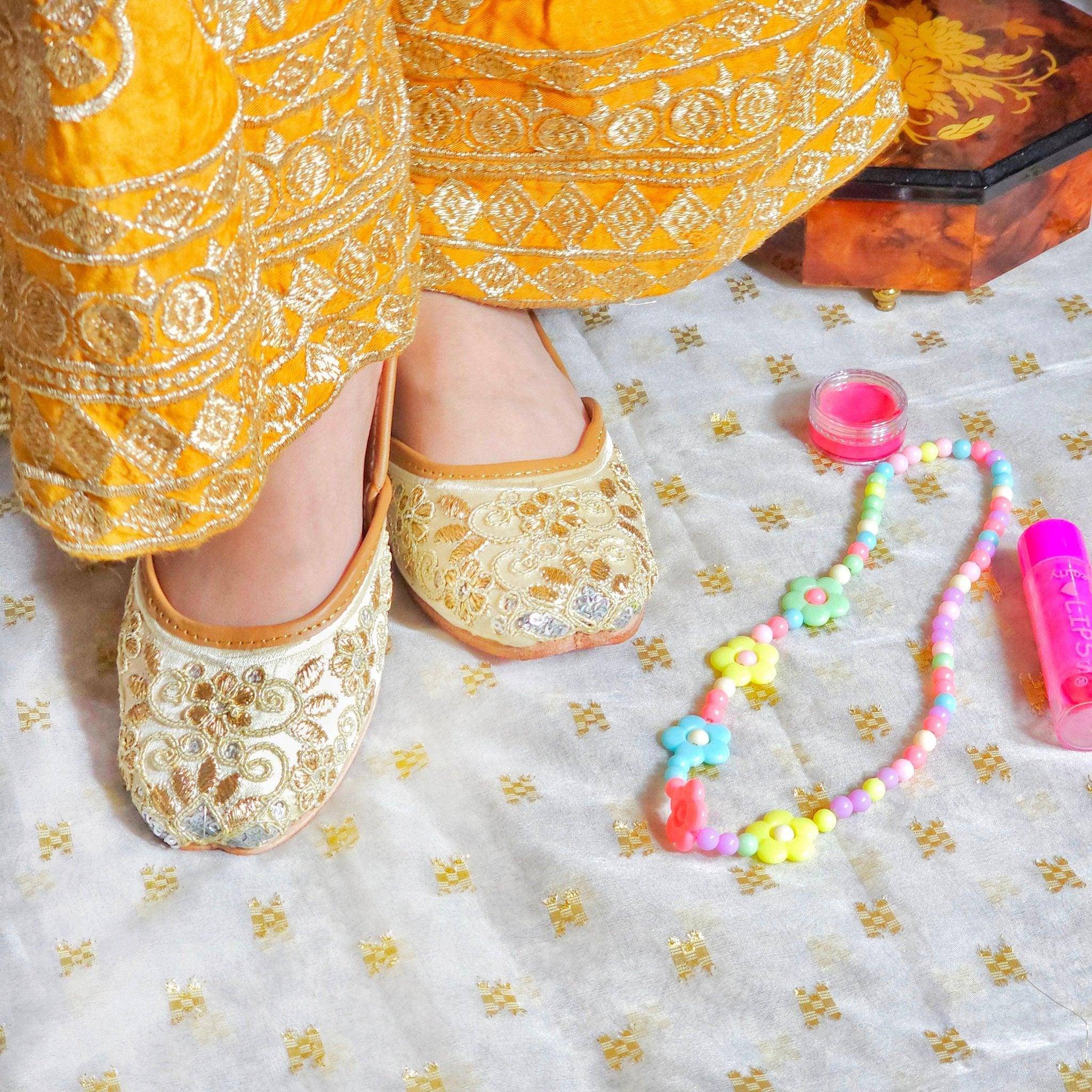 Kids Girls Gold Embroidered Jutti - Fancy Fab Jewels