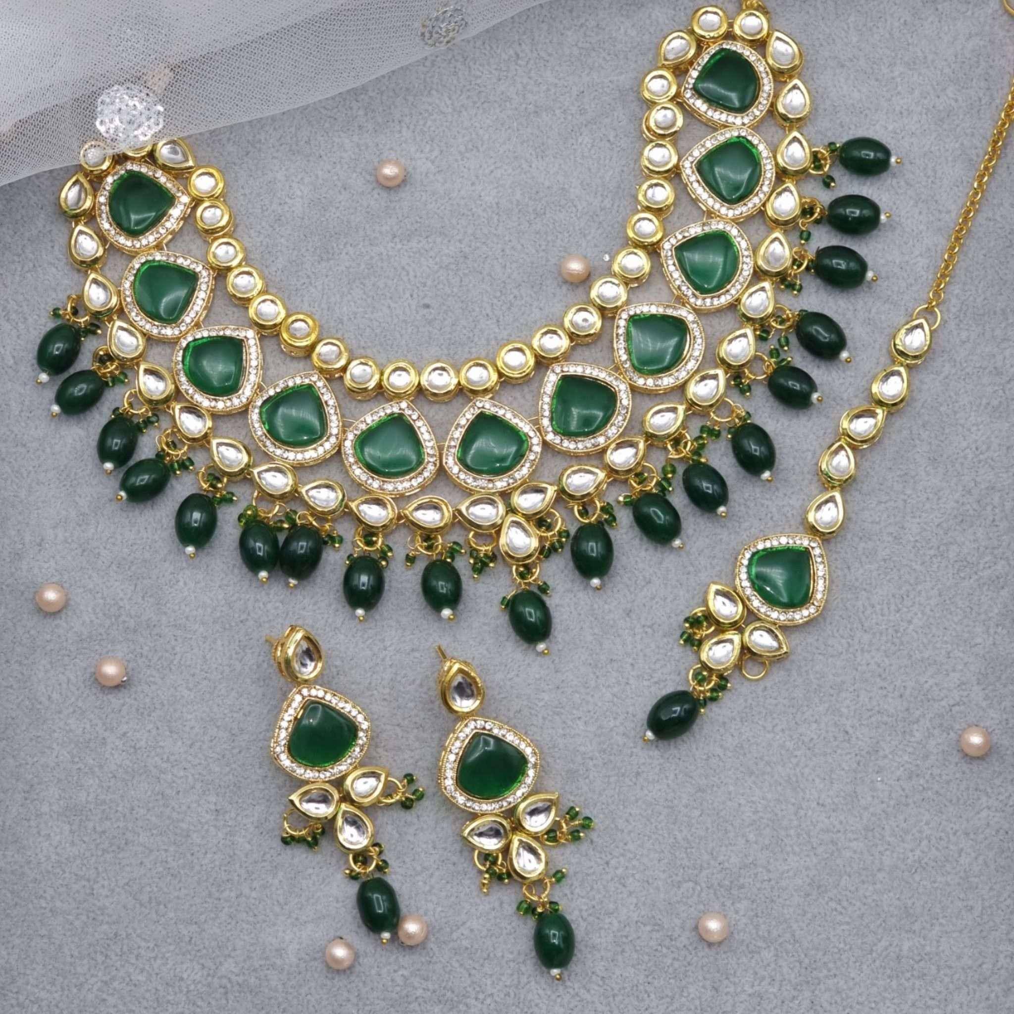 Anmol - Kundan Bridal Indian Necklace Set Green - Fancy Fab Jewels