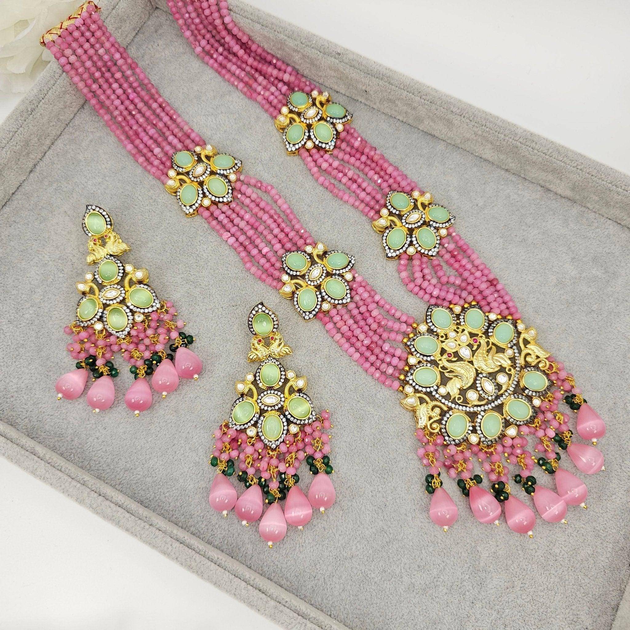 Ciara- Kundan Mala Necklace Set Pink - Fancy Fab Jewels