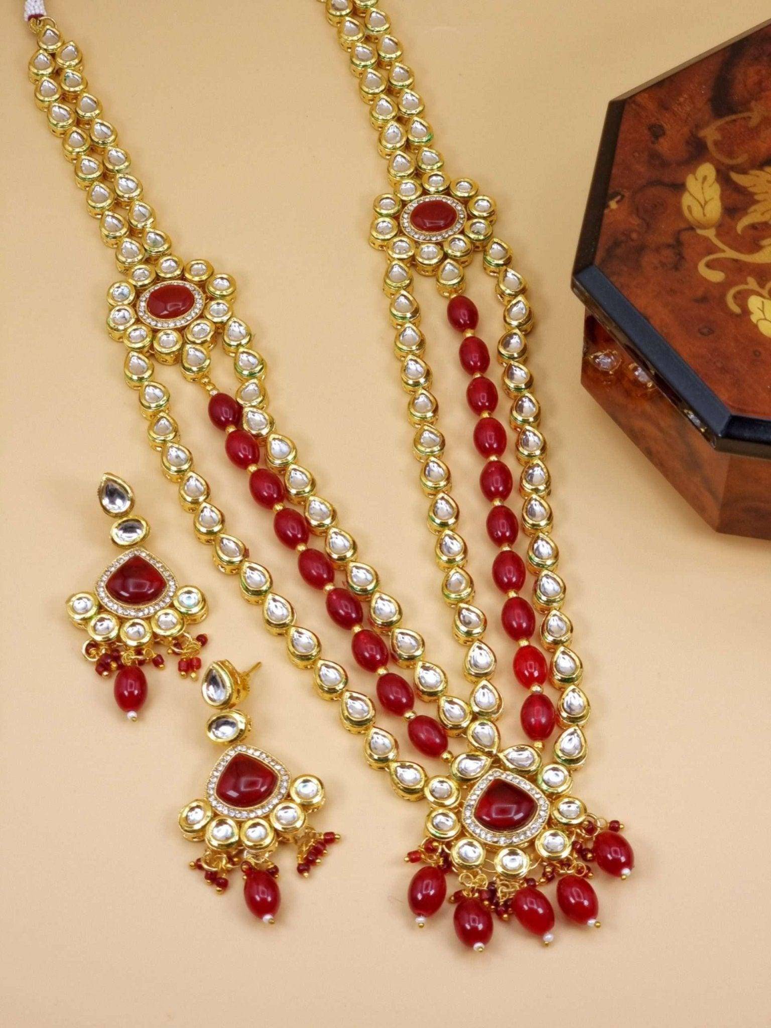 Amina Kundan Mala Set Deep Red - Fancy Fab Jewels