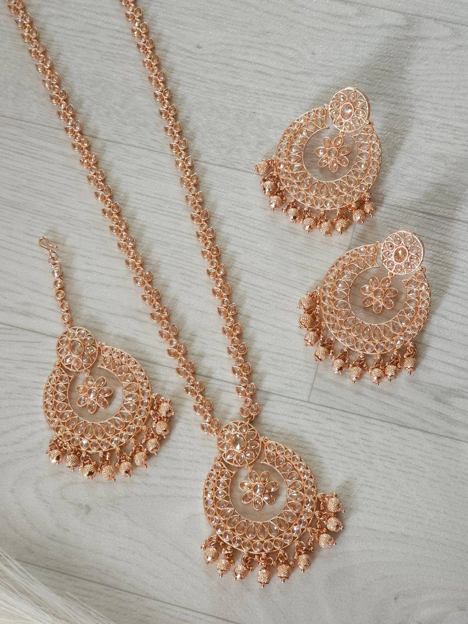 Mahira Polki Rani Haar Set - Rose Gold - Fancy Fab Jewels