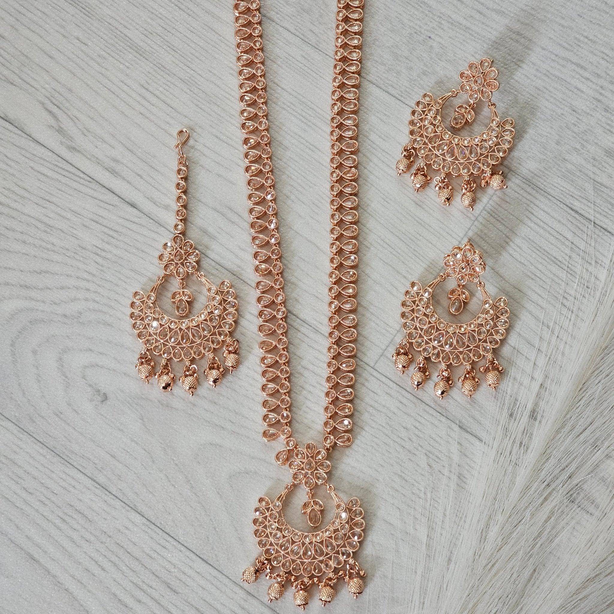 Meena Polki Rani Haar Set - Rose Gold - Fancy Fab Jewels