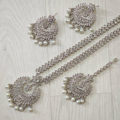 Shafia Polki Rani Haar Set - Silver - Fancy Fab Jewels