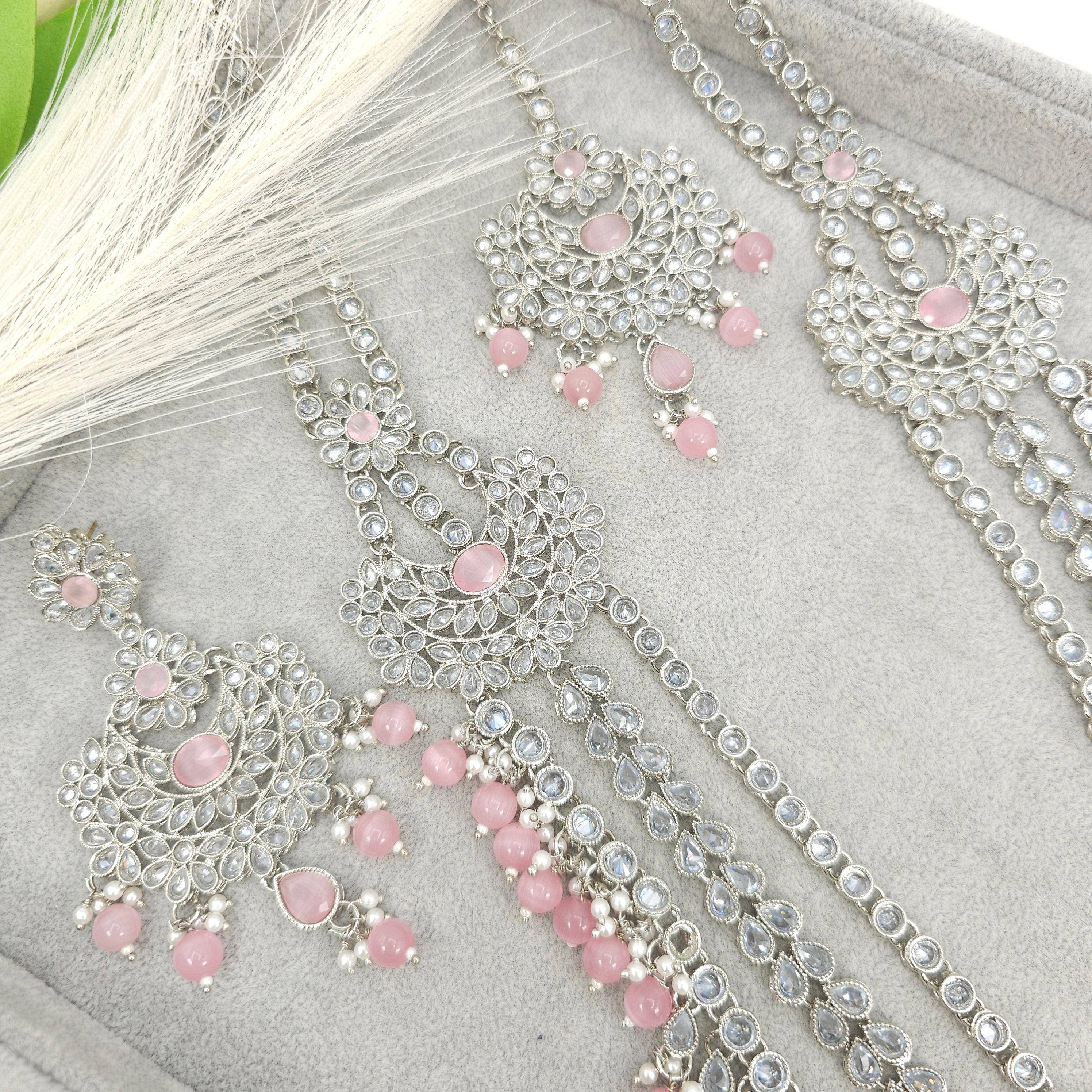 Umera Polki Rani Haar Set - Silver Pink - Fancy Fab Jewels