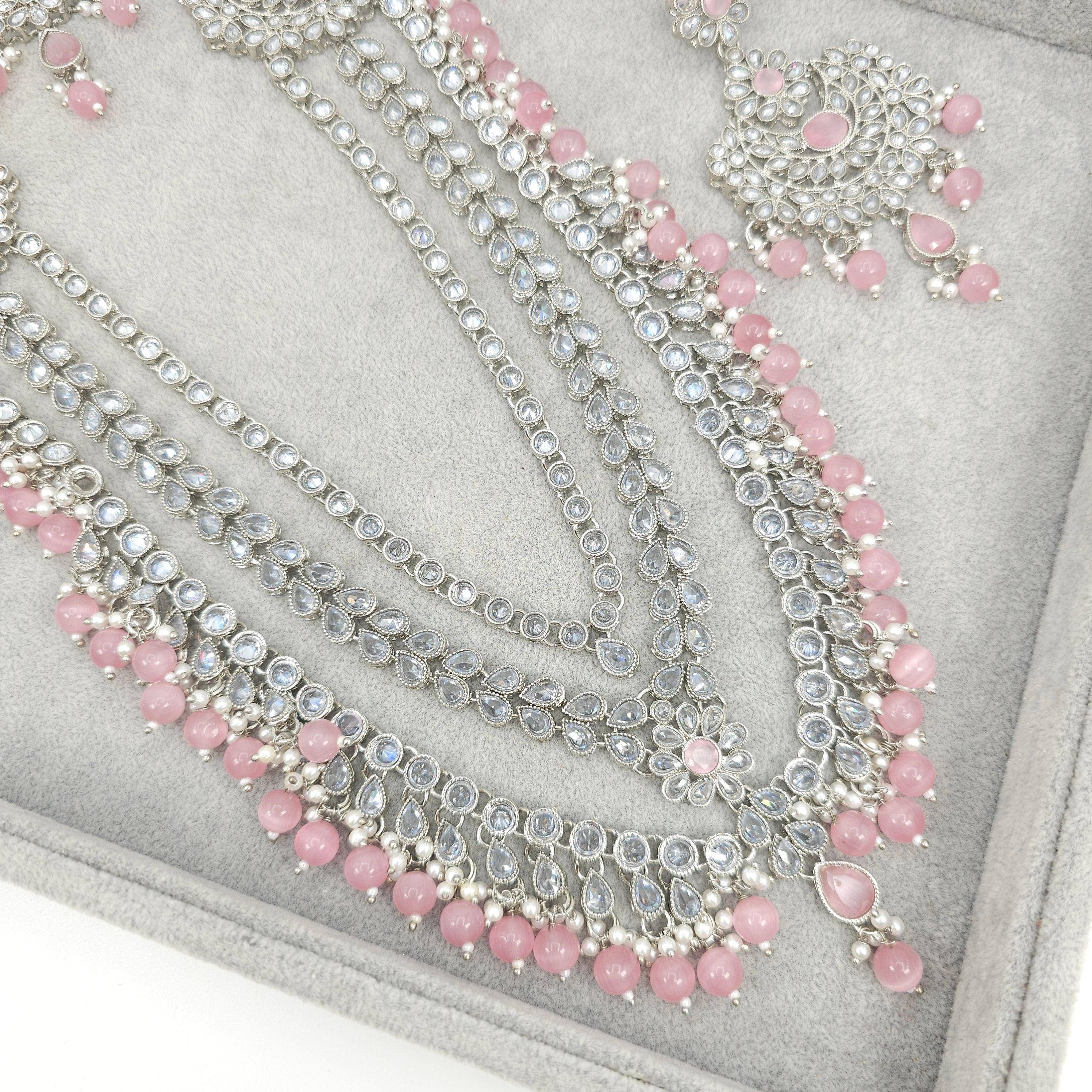 Umera Polki Rani Haar Set - Silver Pink - Fancy Fab Jewels