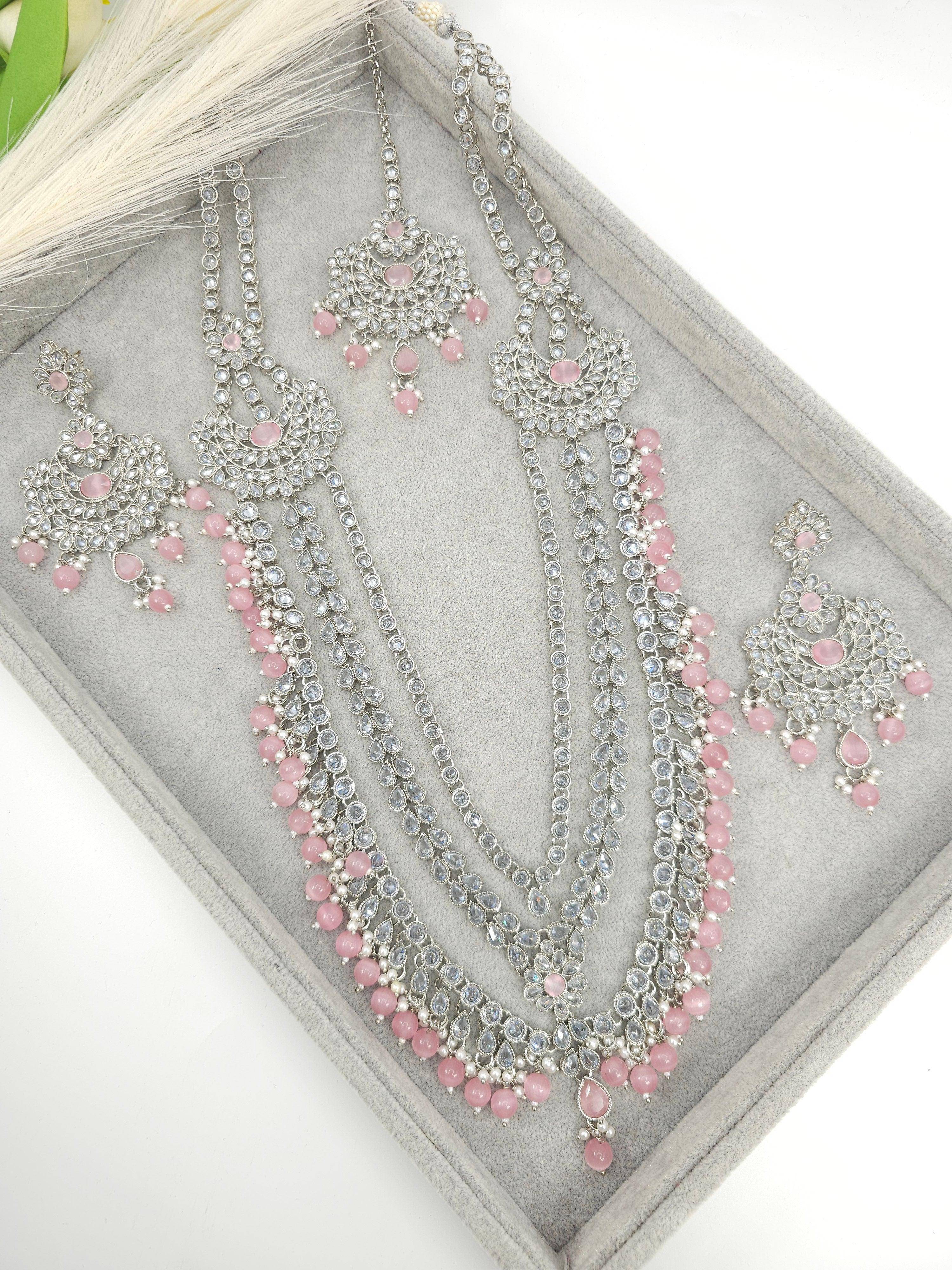 Umera Polki Rani Haar Set - Silver Pink - Fancy Fab Jewels