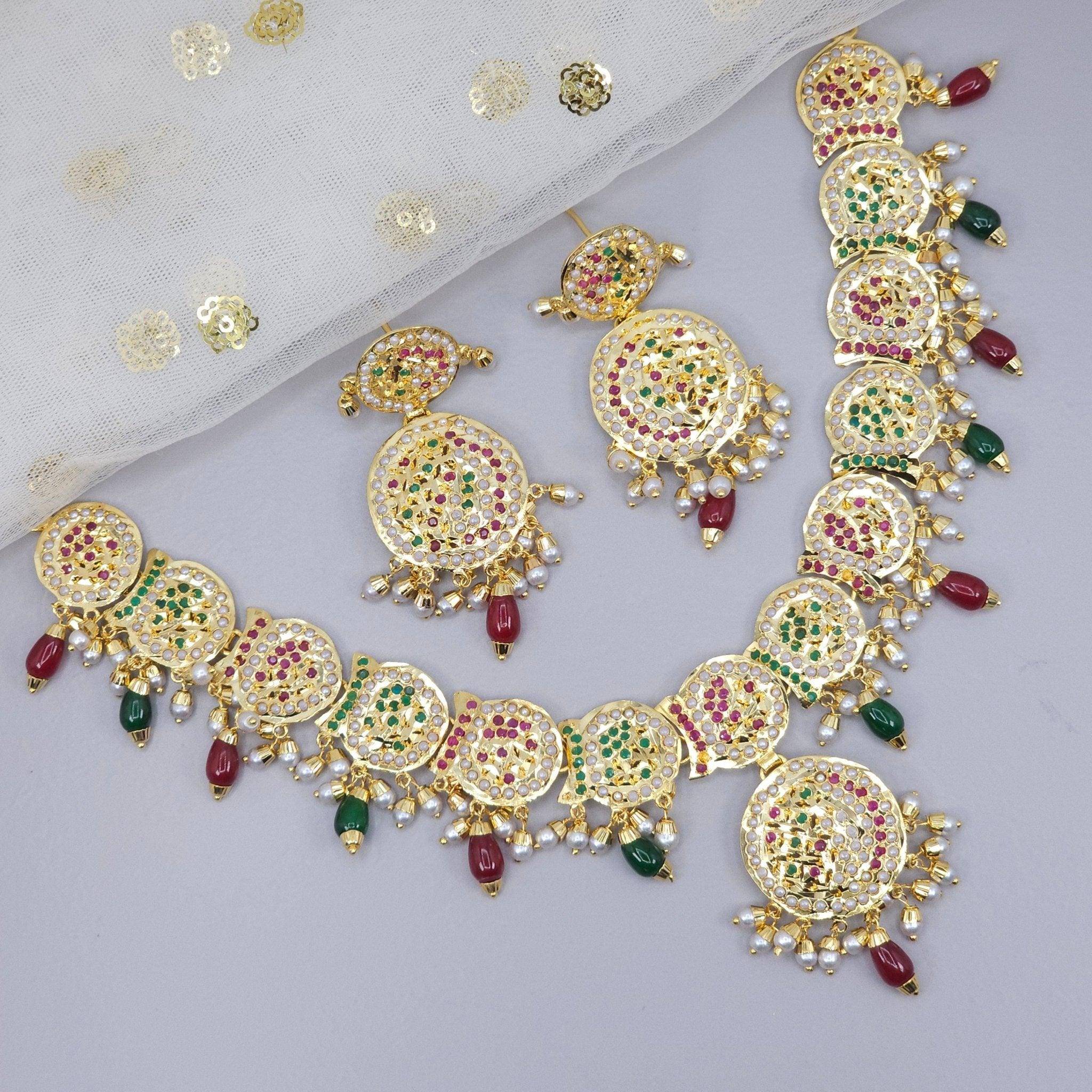 Anjum Premium Quality Jadau Nauratan Choker Set - Fancy Fab Jewels