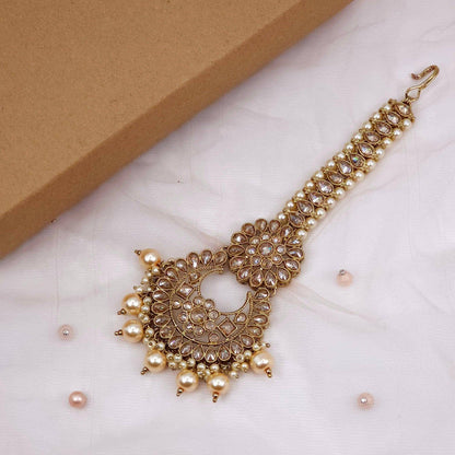 Nisha Antique Polki Maang Tikka Gold - Fancy Fab Jewels