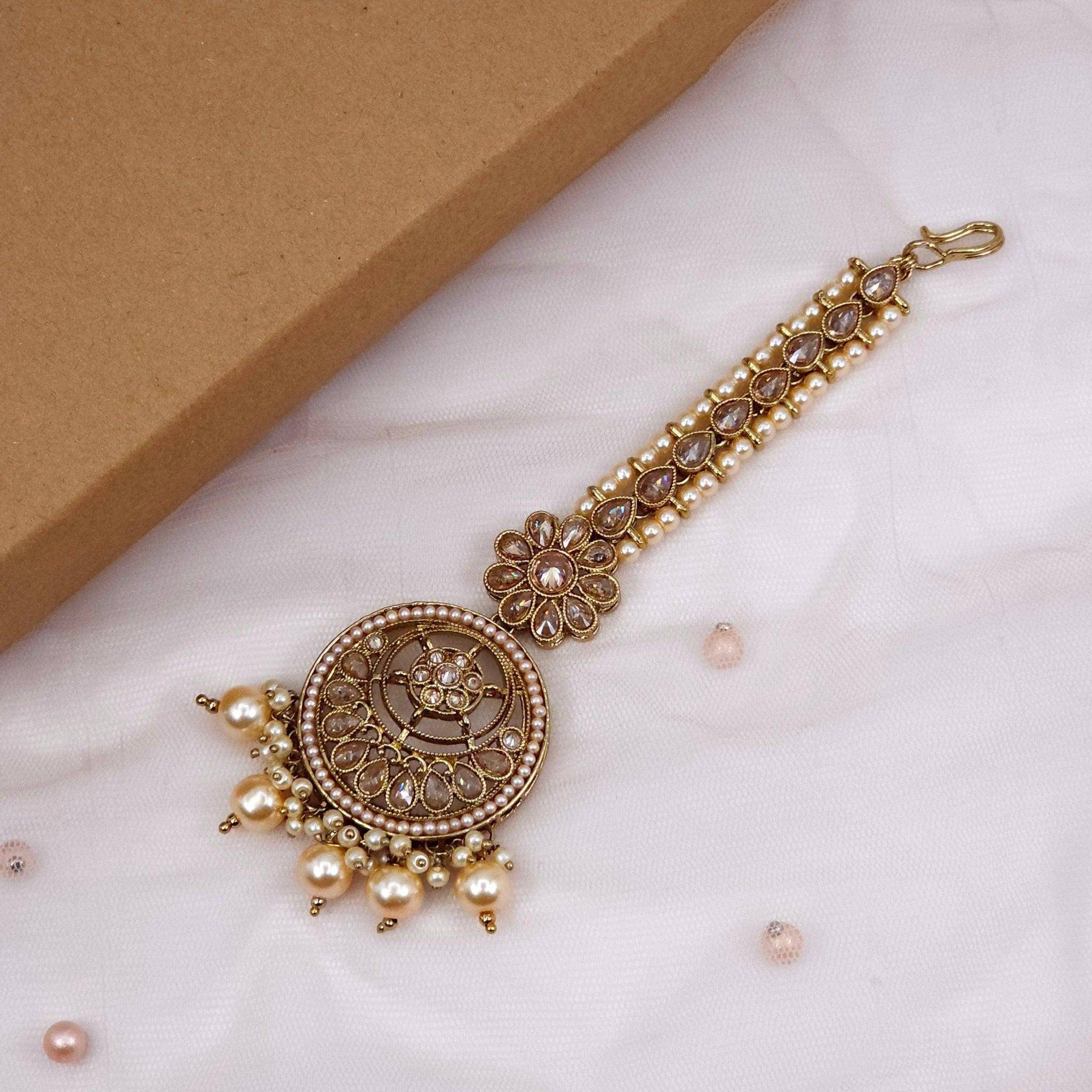 Nisha Antique Polki Maang Tikka Gold - Fancy Fab Jewels