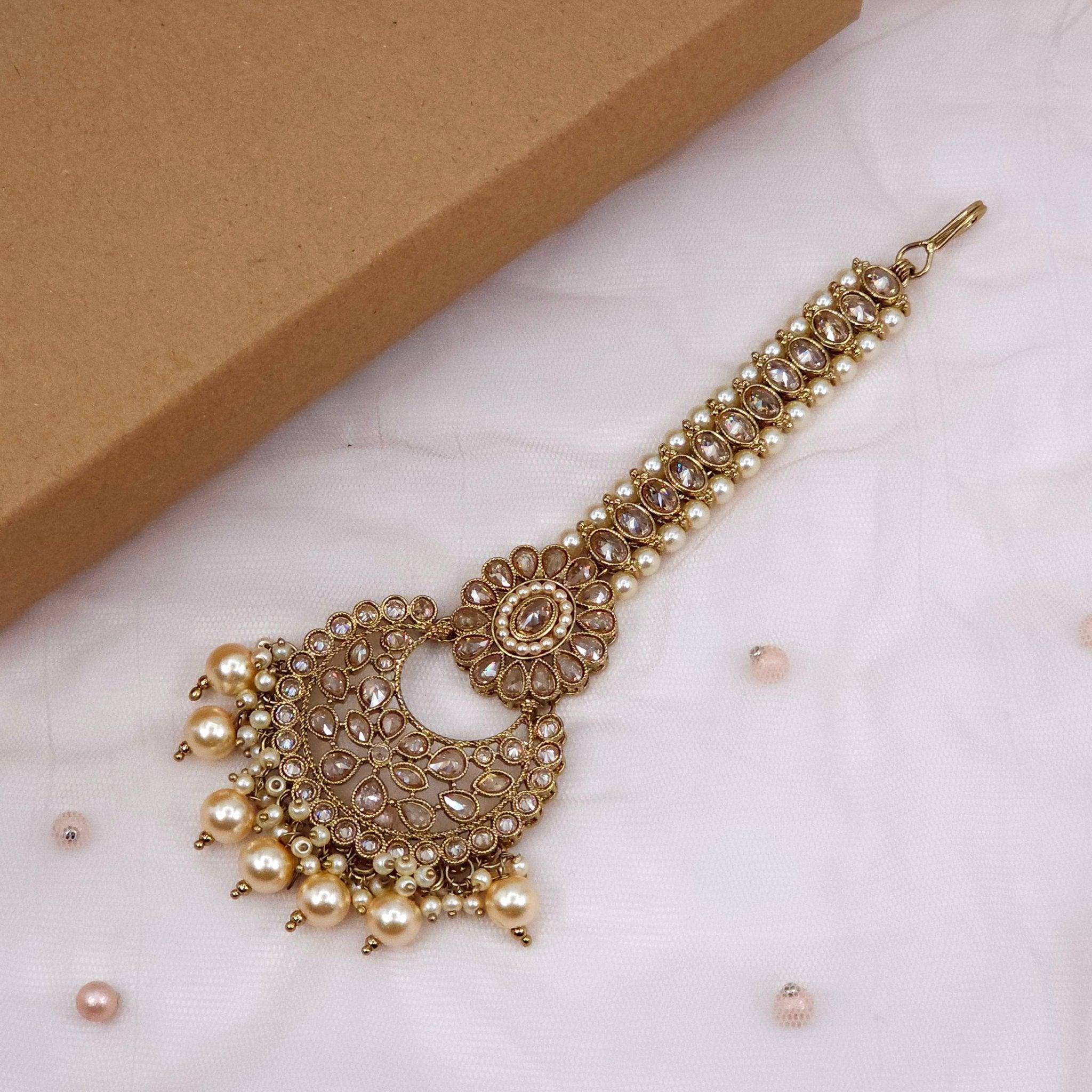 Nisha Antique Polki Maang Tikka Gold - Fancy Fab Jewels