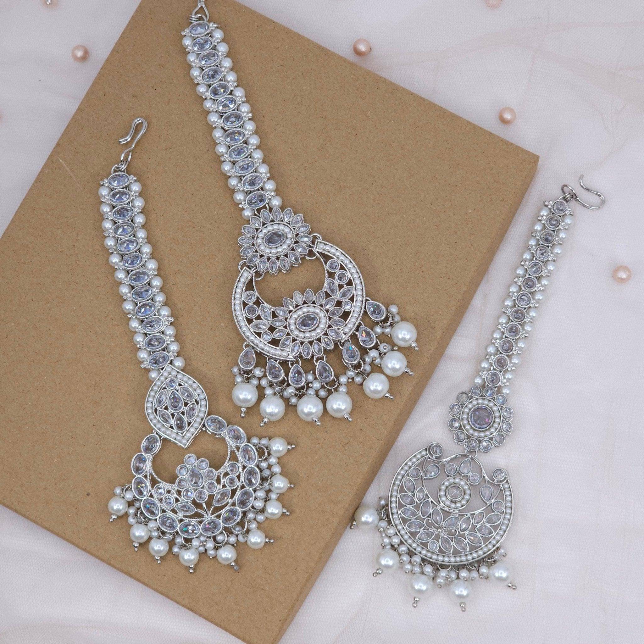 Nisha Polki Maang Tikka - Silver - Fancy Fab Jewels