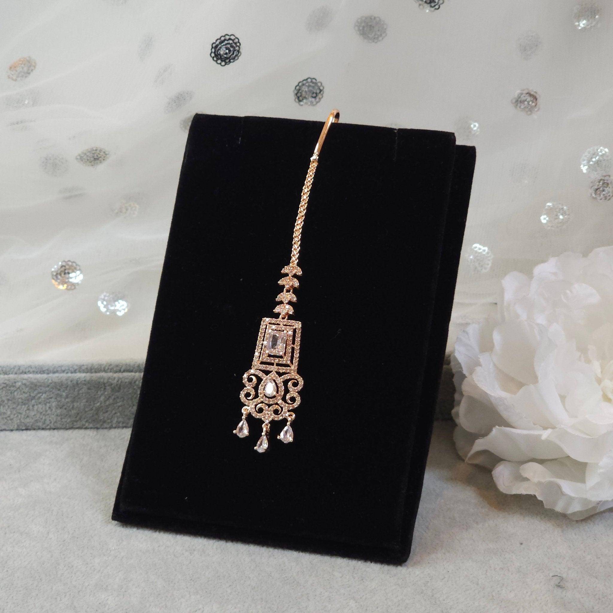 American Diamond Rosegold Mang Tikka - Fancy Fab Jewels