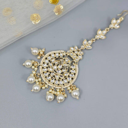 Gold Plated round shape Kundan Polki Maang Tikka - Fancy Fab Jewels