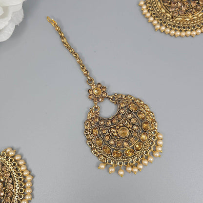 Palak Antique Gold Polki Mangtikka - Fancy Fab Jewels