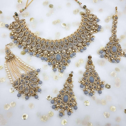 Shabnam Polki Bridal Choker Set Grey - Fancy Fab Jewels