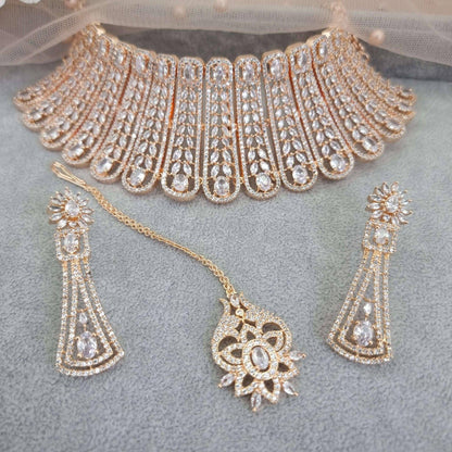 Sheena Bridal Choker Set Full Rose Gold - Fancy Fab Jewels