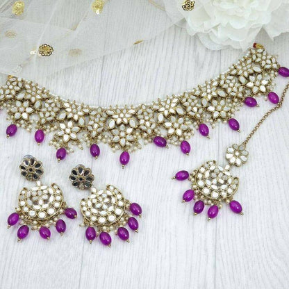 Zara Mirror Necklace Set - Purple - Fancy Fab Jewels