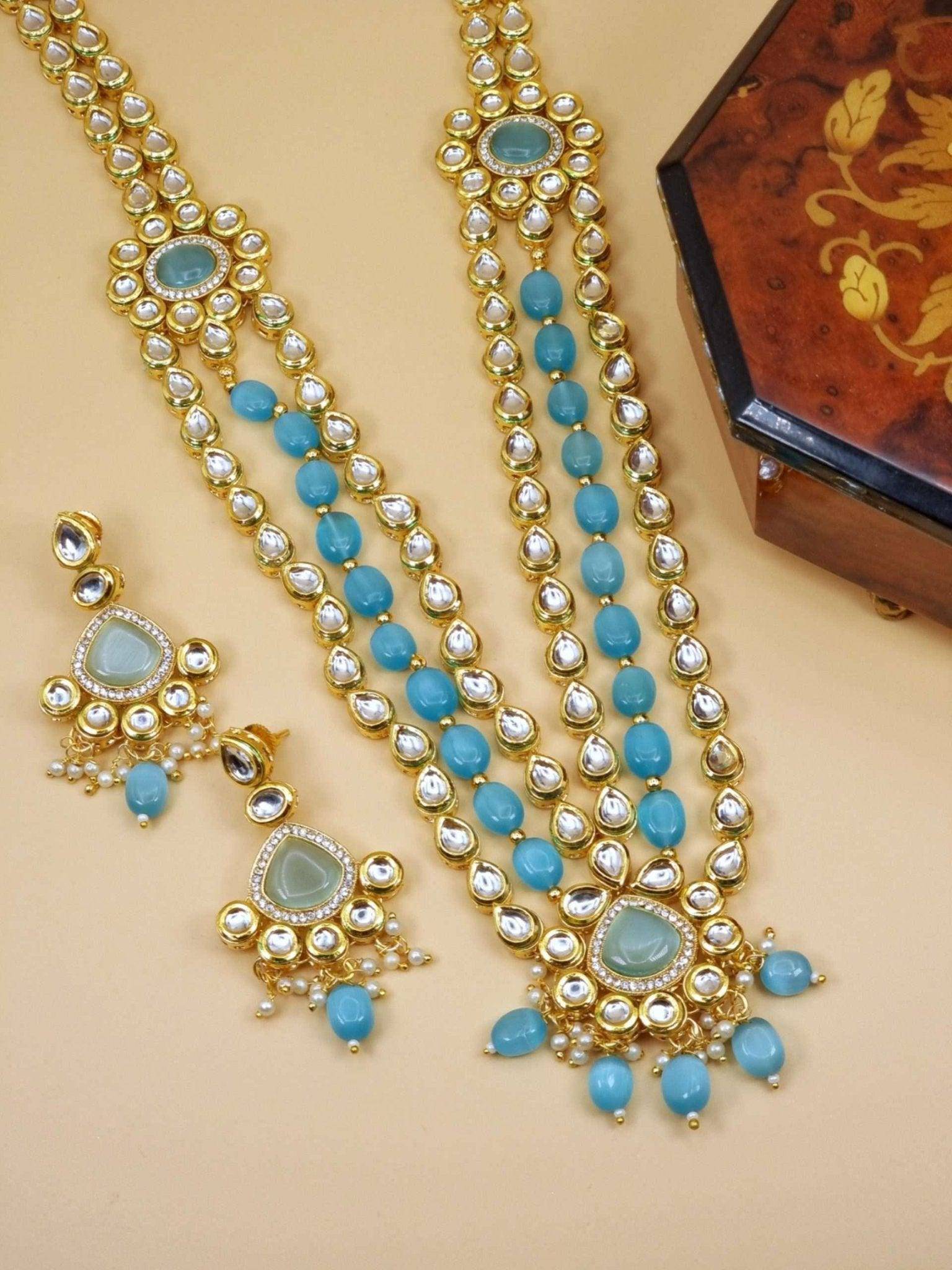 Amina Kundan Mala Set Blue - Fancy Fab Jewels