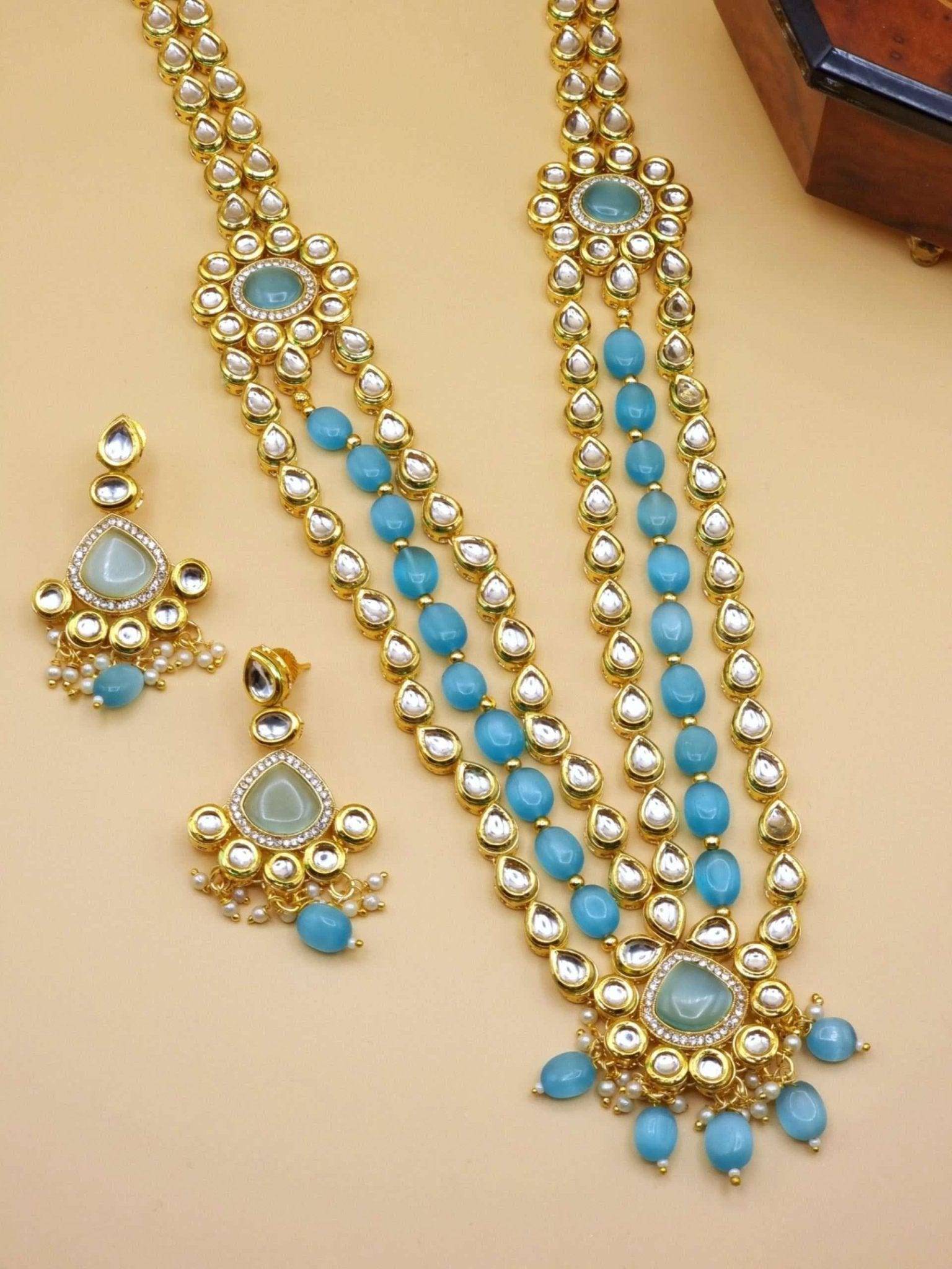 Amina Kundan Mala Set Blue - Fancy Fab Jewels