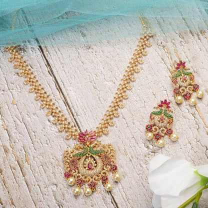 Shivani- Gold Plated AD Short Necklace Set - Fancy Fab Jewels