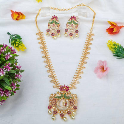 Shivani- Gold Plated AD Short Necklace Set - Fancy Fab Jewels