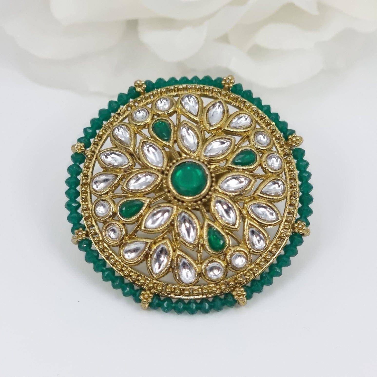 Kundan Mandala Statement Ring - Green - Fancy Fab Jewels