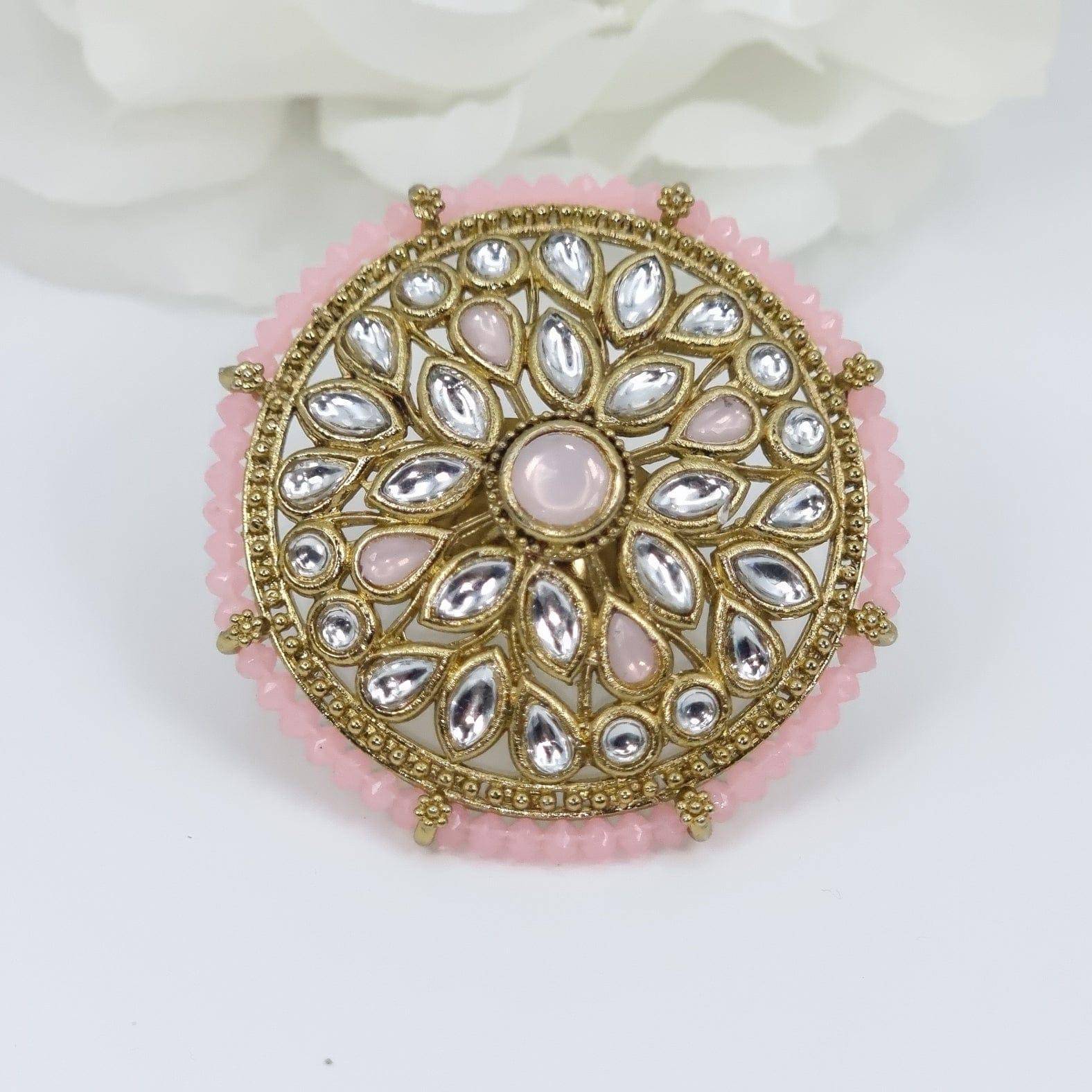 Kundan Mandala Statement Ring - Pink - Fancy Fab Jewels