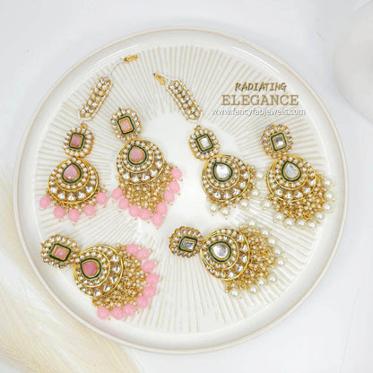 Faya Kundan Pearl Long Earrings Tikka Set - Fancy Fab Jewels