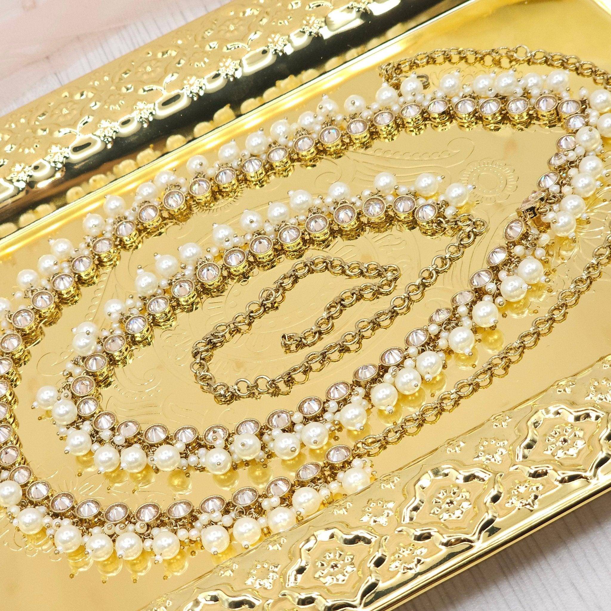 Maya - Antique Gold Polki Pearl Detail Indian Waist Chain - Fancy Fab Jewels