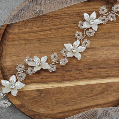 Ivory White long Bridal Hairvine Hair Brooch Headpiece - Fancy Fab Jewels