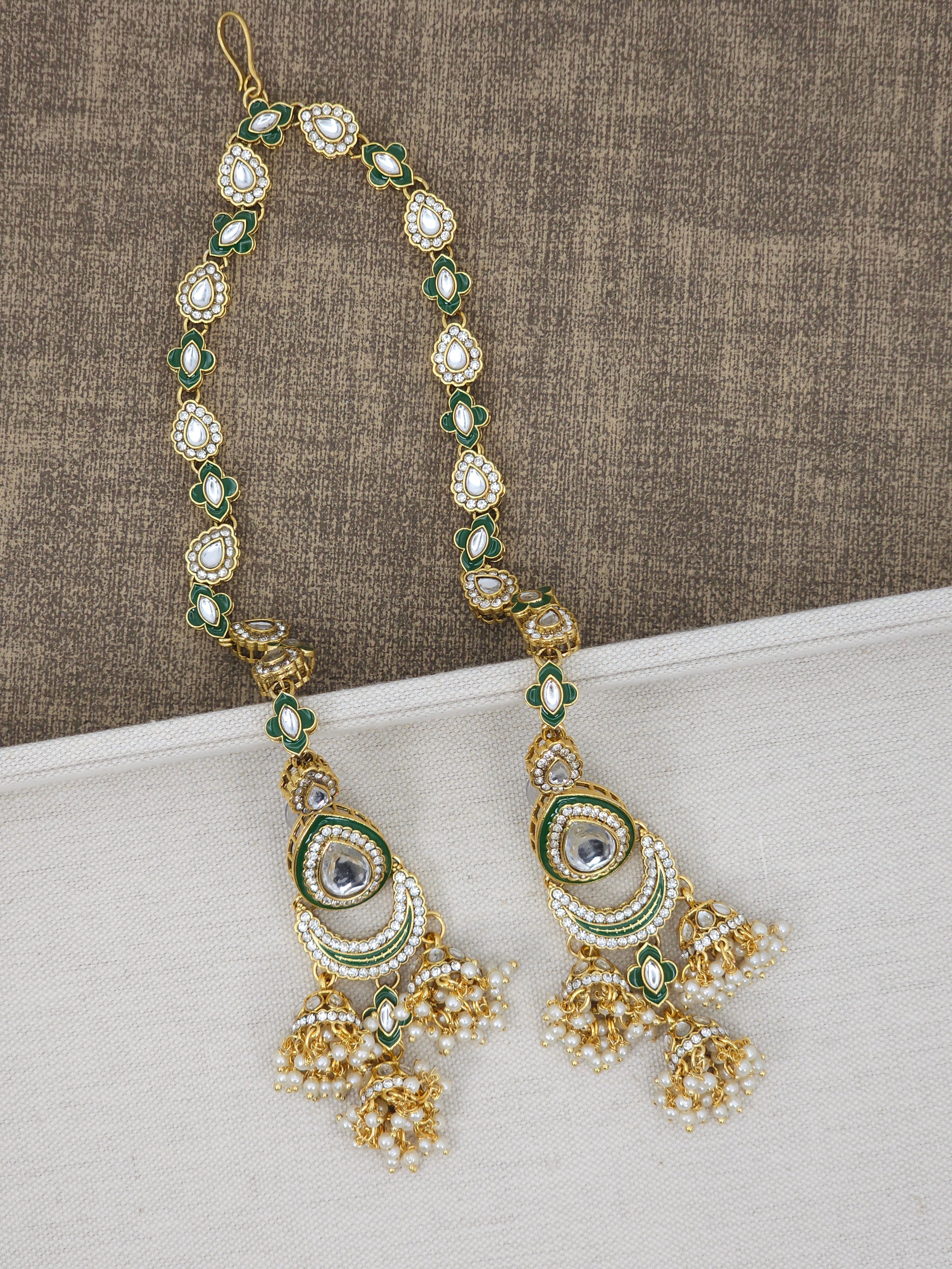 Nora - Kundan Jhumka Earrings with Attached Earchains – Jhumki | Fancy Fab Jewels UK