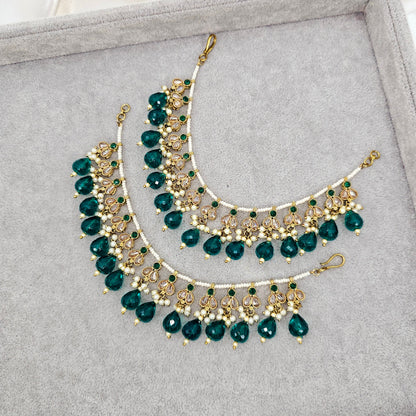 Veena -  Polki and Pearl Earring Chains – Ear Chain | Fancy Fab Jewels UK