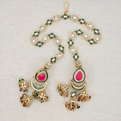 Nora - Kundan Jhumka Earrings with Attached Earchains – Jhumki | Fancy Fab Jewels UK
