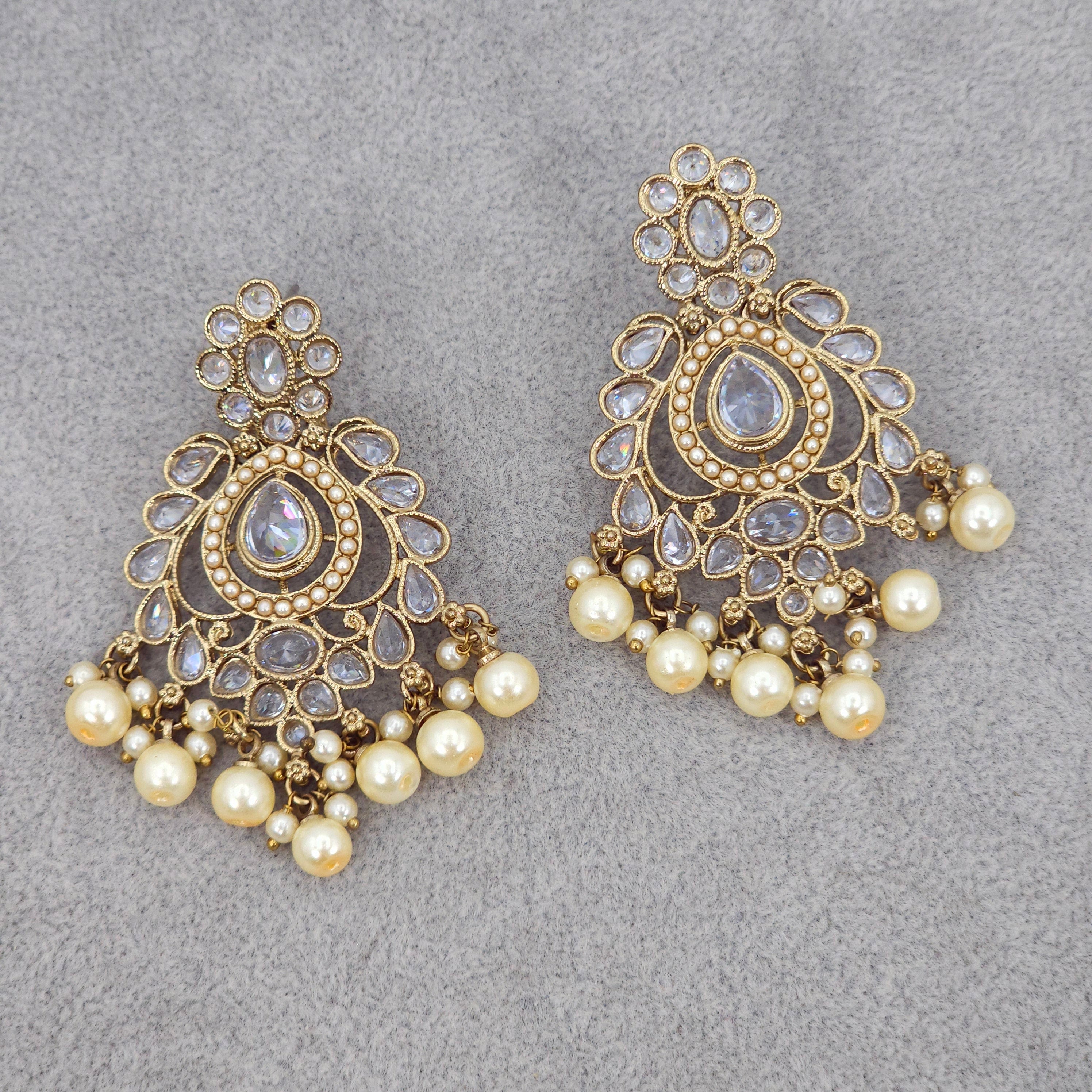Anisha Antique Gold Chandbali Earrings – Earrings | Fancy Fab Jewels UK