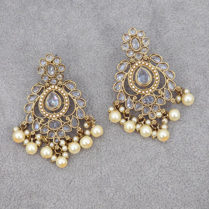 Anisha Antique Gold Chandbali Earrings – Earrings | Fancy Fab Jewels UK