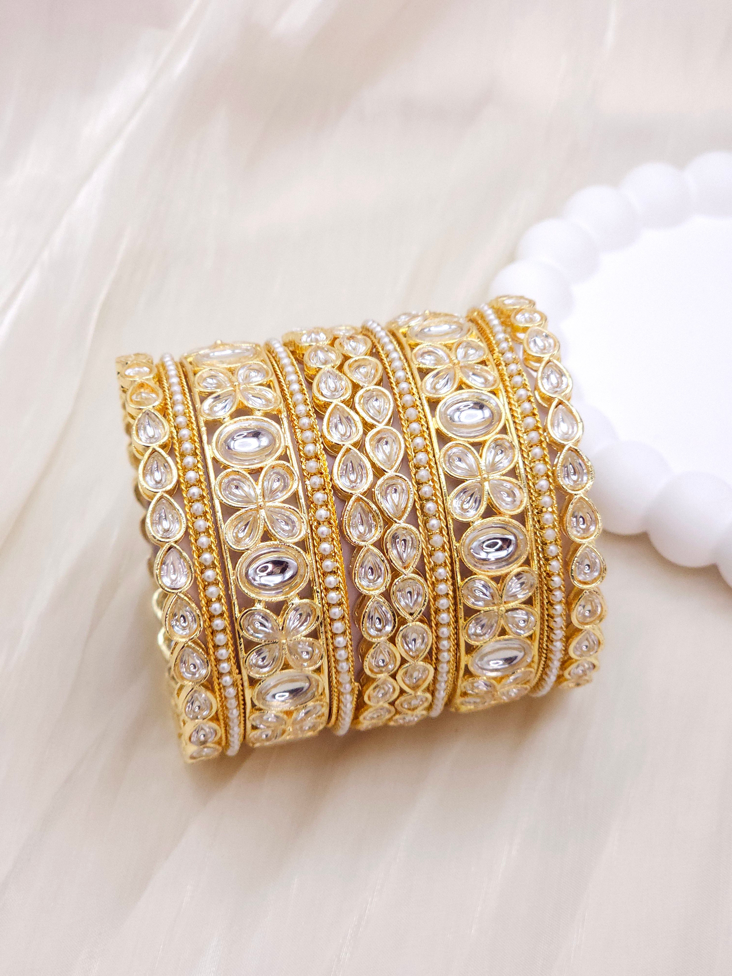 Pack of 10 Kundan Bangle set - Gold