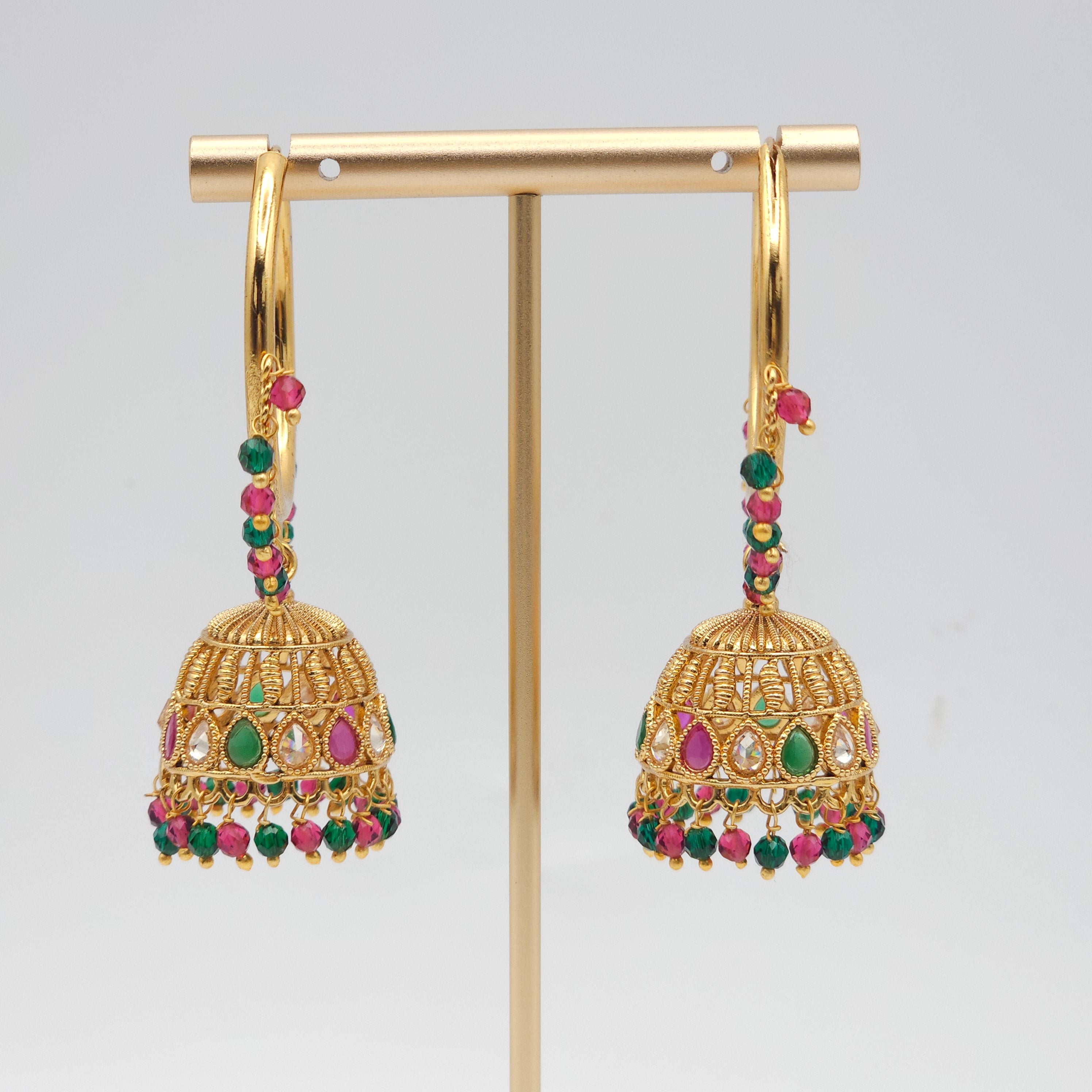 Meera Antique Gold Polki Jhumki Bali Earrings - Fancy Fab Jewels