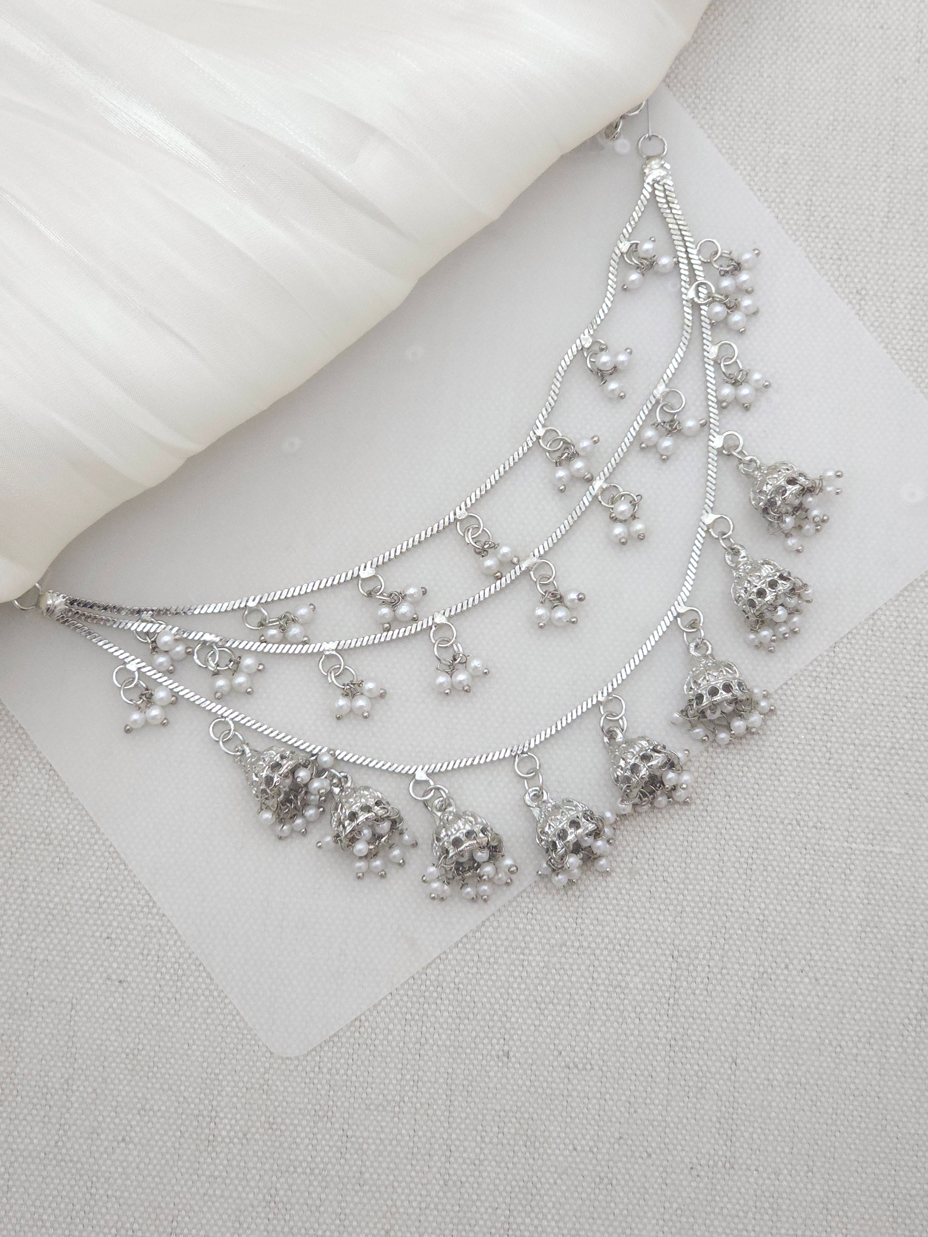 Nazneen: Silver Earring Chains with Bell Drop
