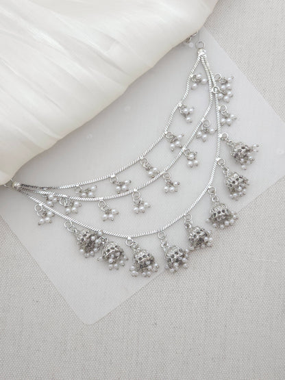 Nazneen: Silver Earring Chains with Bell Drop