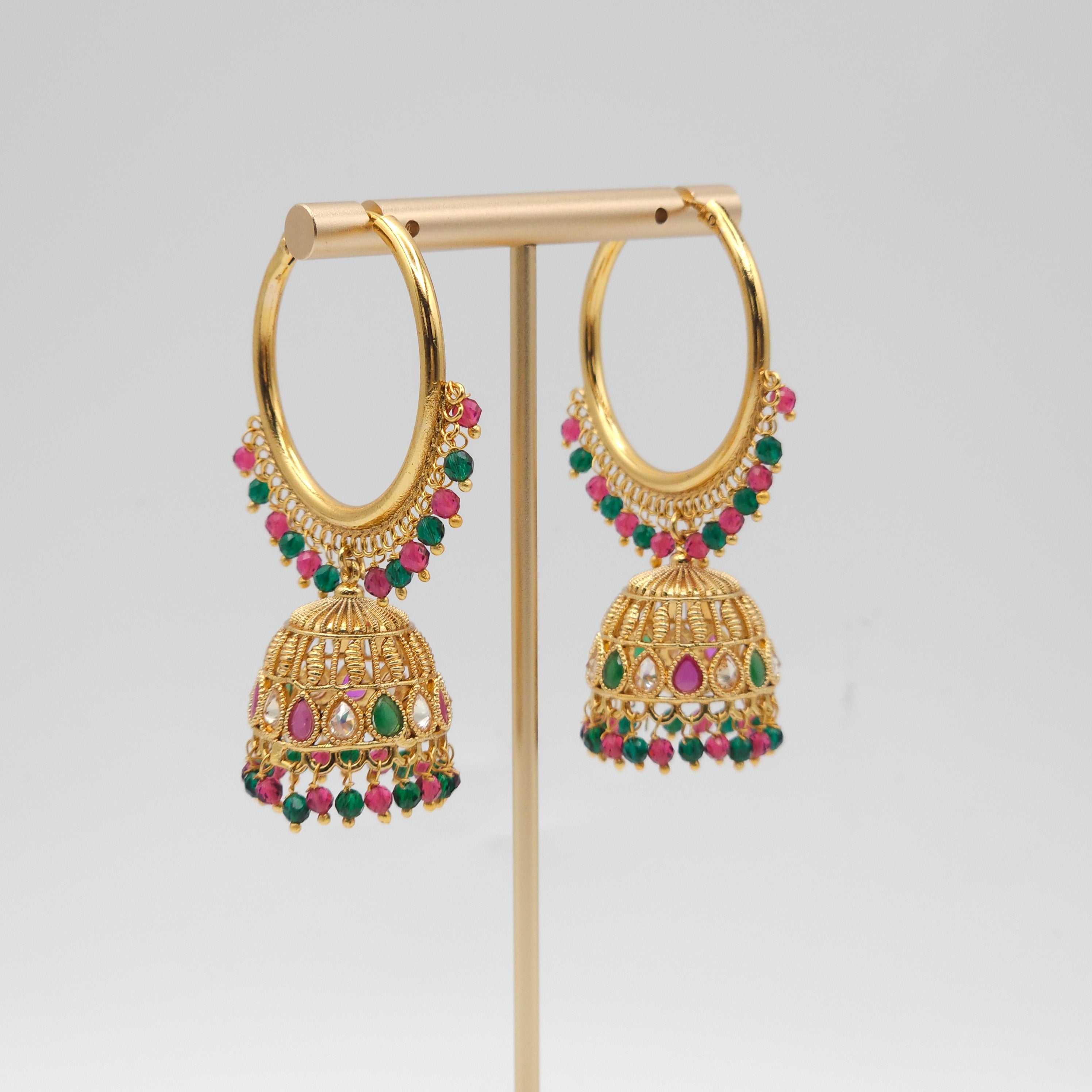 Meera Antique Gold Polki Jhumki Bali Earrings - Fancy Fab Jewels