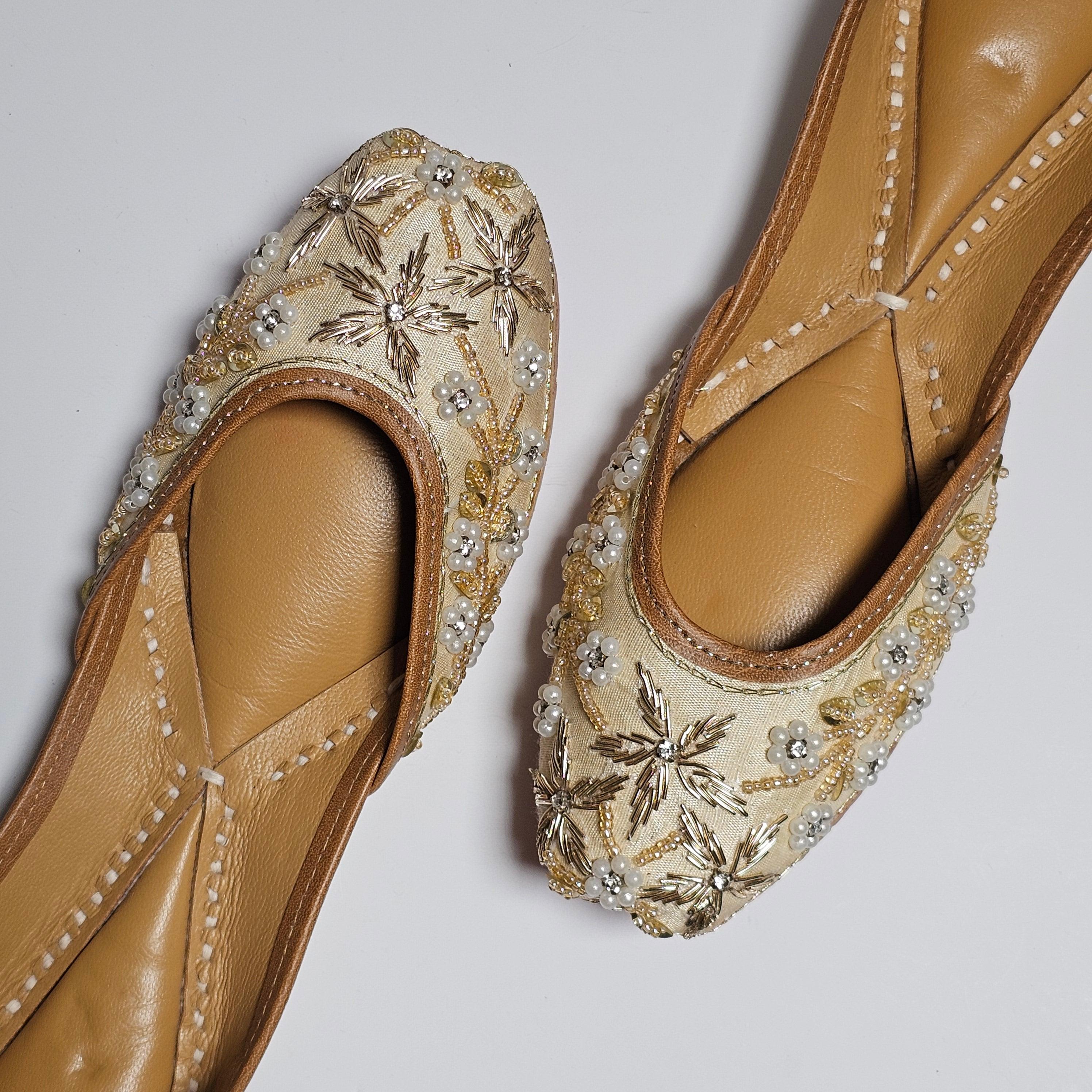 Waheeda Beige Gold Embelised Bridal Juttis.