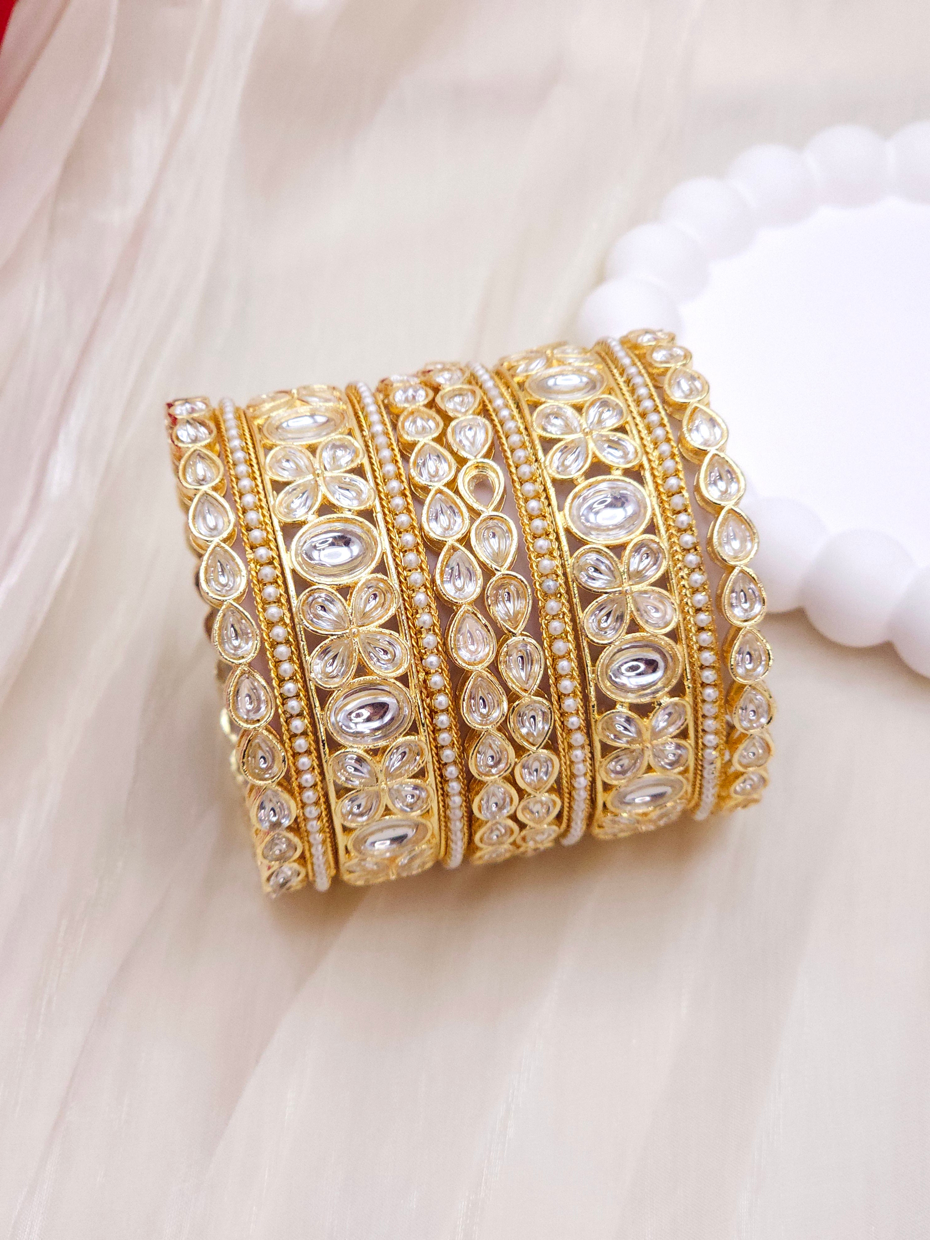 Pack of 10 Kundan Bangle set - Gold