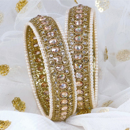 Chunky Hira Antique Gold Polki Bangles