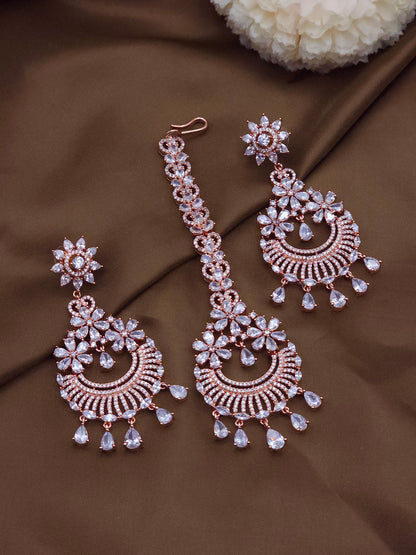 CZ Diamond Chandbali Earrings Tikka Set