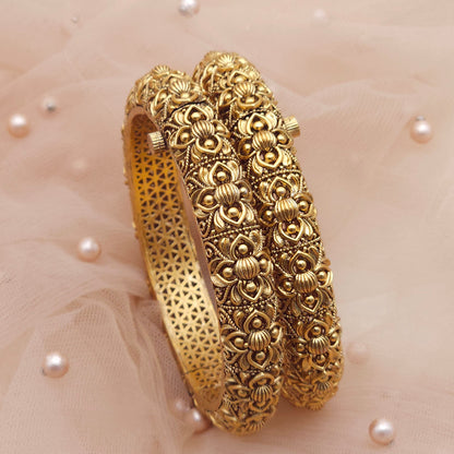 Jaya Gold-Plated Openable Bangle Set – Traditional Floral Design