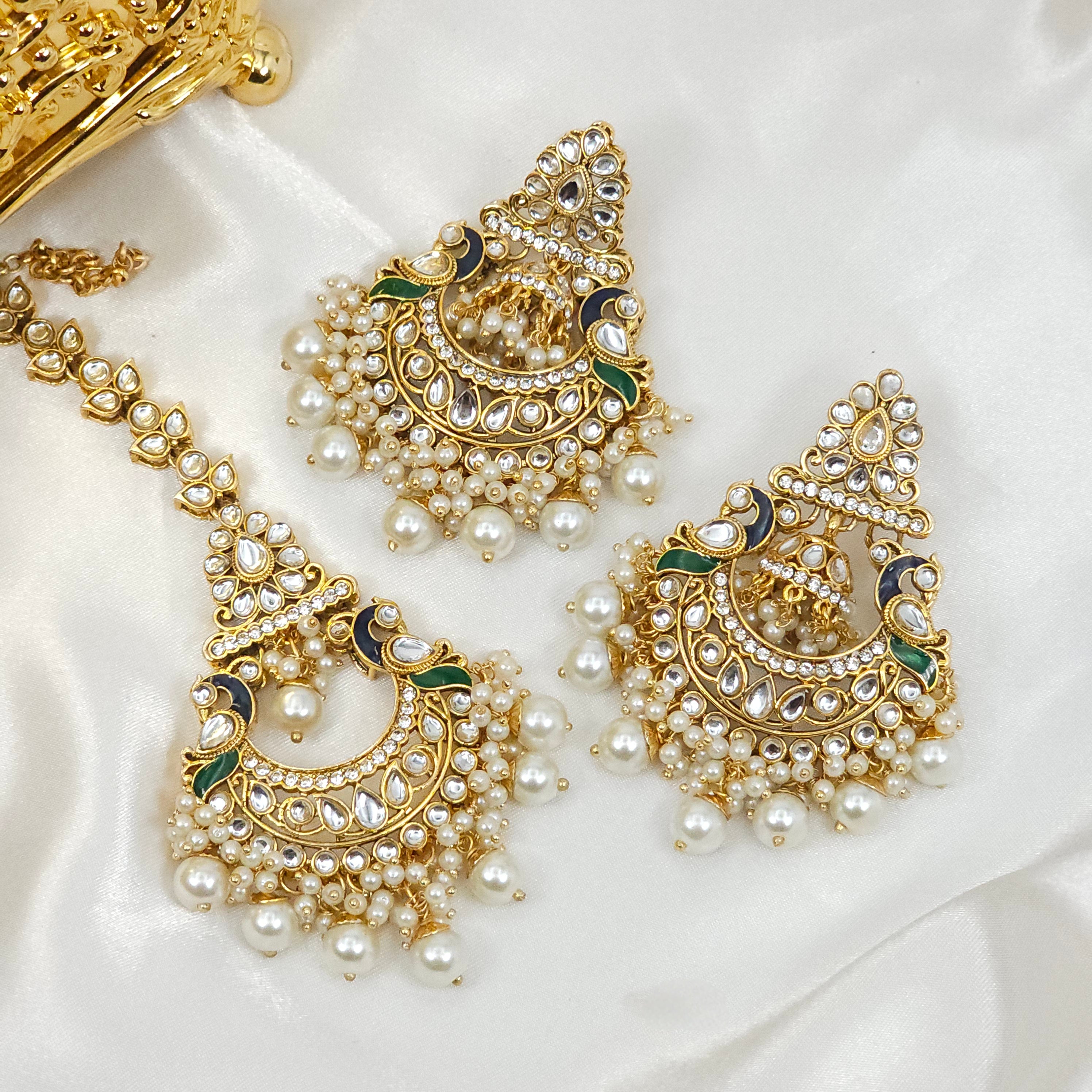 Tara Kundan  Earrings and Tikka Set - Fancy Fab Jewels