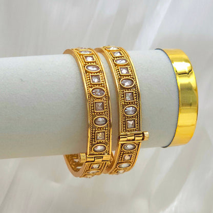 Gold Openable Bangle Set - Mint Pink